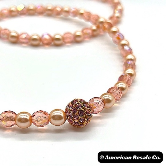 New JOAN RIVERS Vintage 30” Borealis Pink Beaded Cream Pearl and Beaded Necklace - Picture 2 of 6